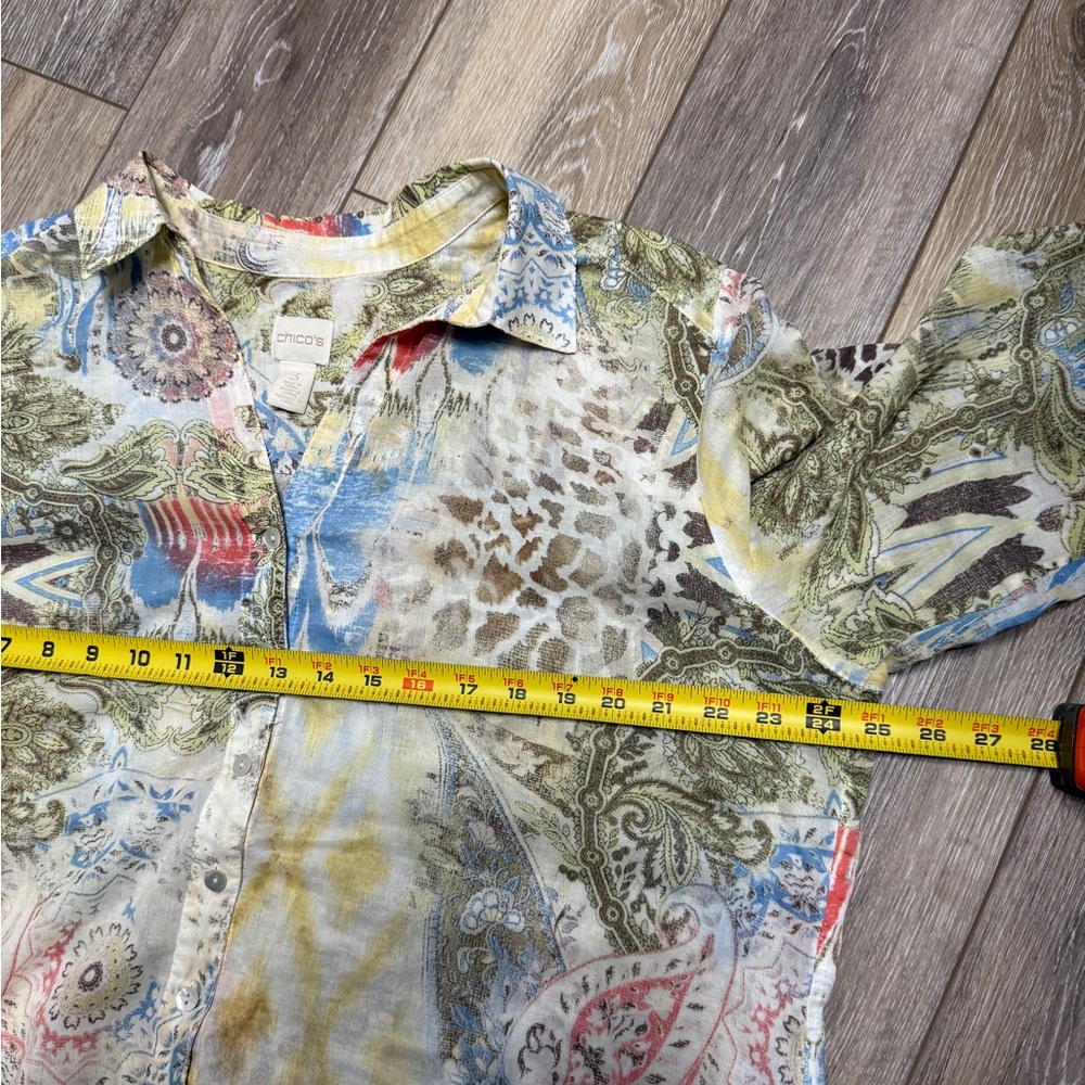 Chico's 100% Cotton Multicolor Patterned Button D… - image 6
